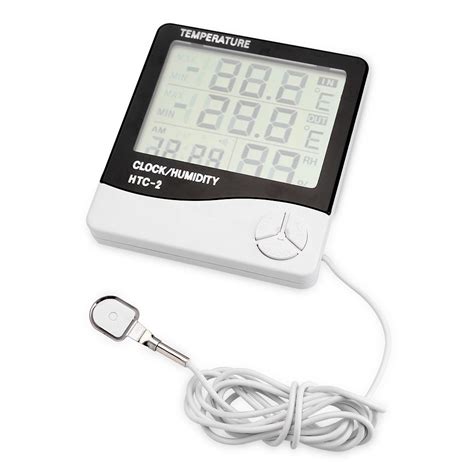 Htc 2 Digital Lcd Temperature Thermometer Humidity Temp Meter Clock With Sensor Ebay