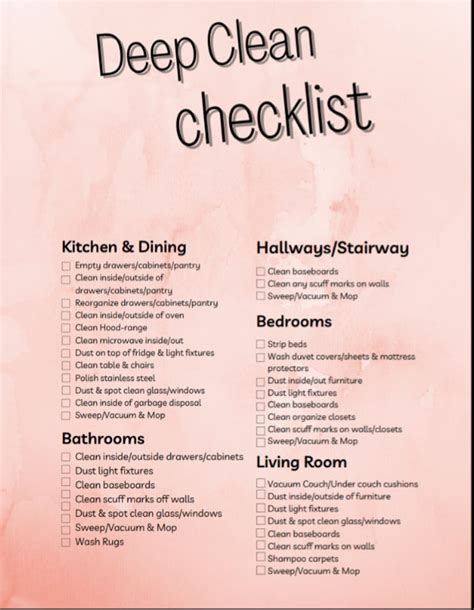 Deep Clean Checklist - Etsy