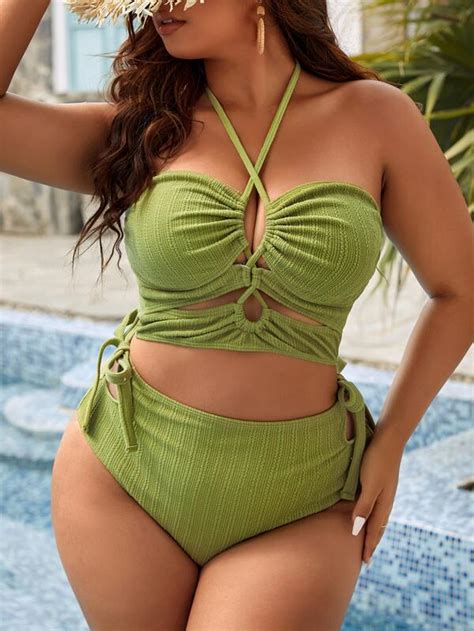 Shein Swim Vcay Conjunto De Bikini Texturizado De Talla Grande Con