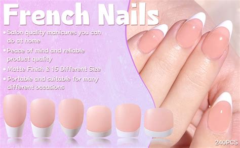 Luckforever 240pc French Gel X Toe Nail Tips Short Square Fake Toenails French Tips