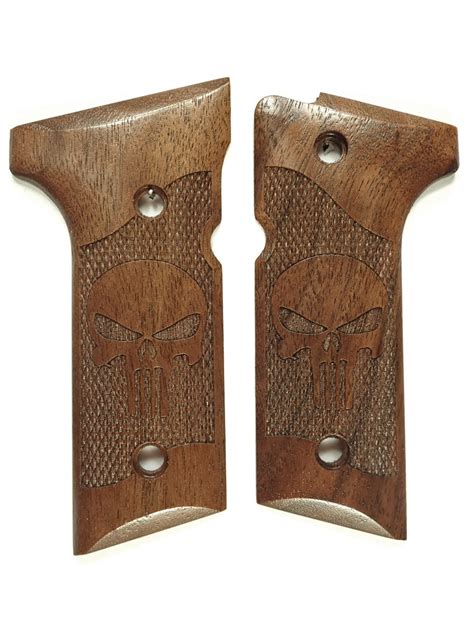 Walnut Punisher Beretta 92xvertec M9a3 Grips Engraved Textured 2