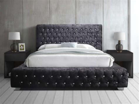 Birlea Grande 5ft Kingsize Black Crushed Velvet Fabric Bed Frame By Birlea