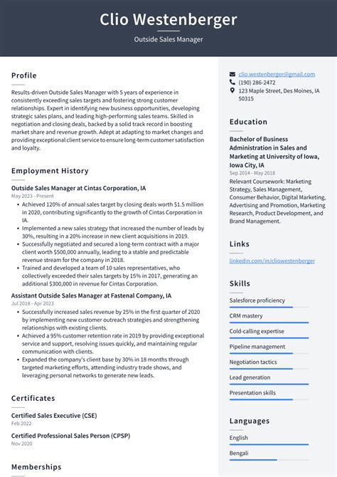 Outside Sales Manager Resume Examples And Templates