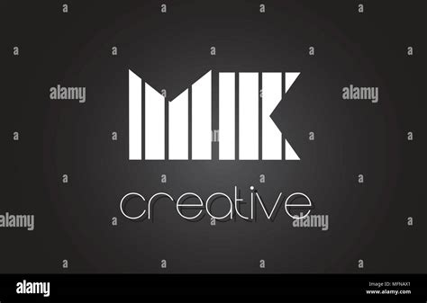 Mk M K Creative Letter Logo Design With White And Black Lines Stock