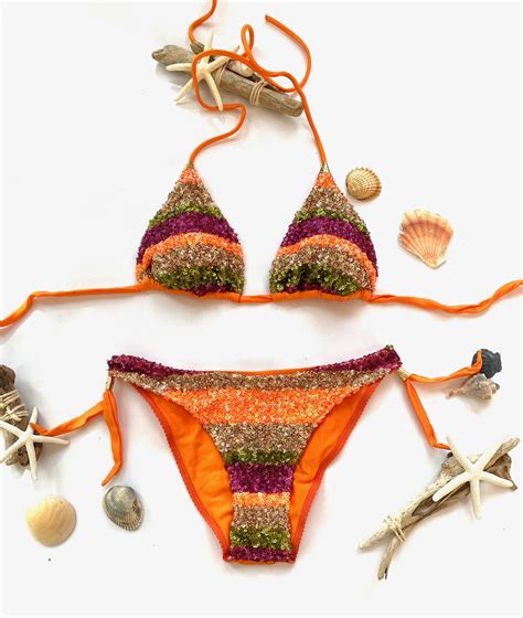 Bikini Triangolo Imbottito Slip Brasiliana Riga Paillettes PINUP