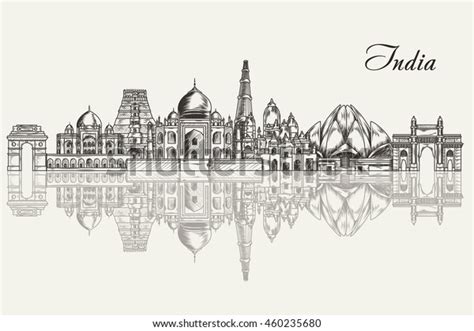 India Detailed Skyline Hand Drawn Vector Stock Vector Royalty Free