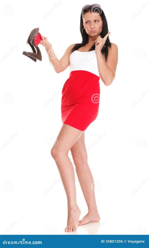 Brunette Woman Threatening Finger Isolated Stock Photo Image Of Heel Figure