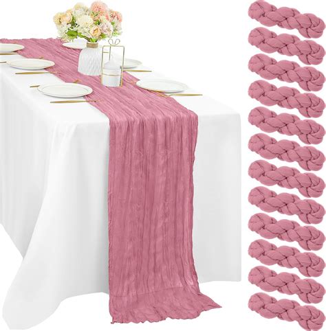 Amazon 12 Pieces Dusty Rose Cheesecloth Table Runner 10FT Pink