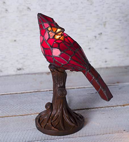 Plow And Hearth Small Vintage Tiffany Style Stained Glass Red Cardinal Accent Table Lamp 7 L X 4 5