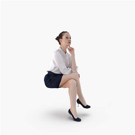 3d People Asian Woman Business Sitting Low Poly Emily 001 With Phone 3d