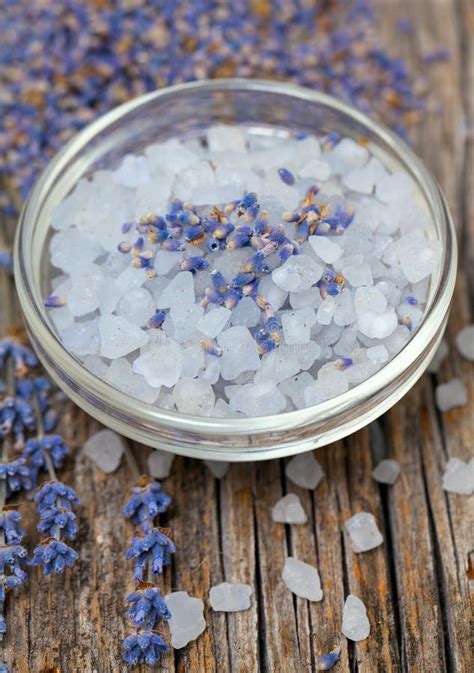 Lavender Bath Salt In A Wooden Bowl Stock Photo Image Of Plant