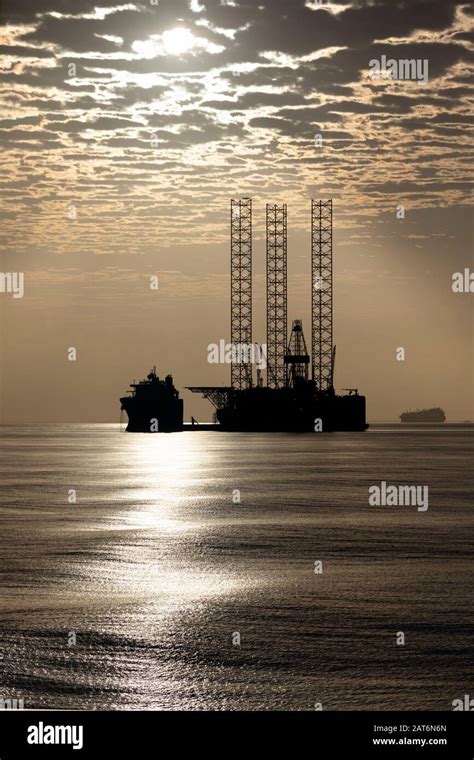 Heavy-lift ship, Sunrise over Gulf of Paria, Trinidad and Tobago Stock ...