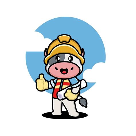 Cute cow construction worker cartoon 12989107 Vector Art at Vecteezy