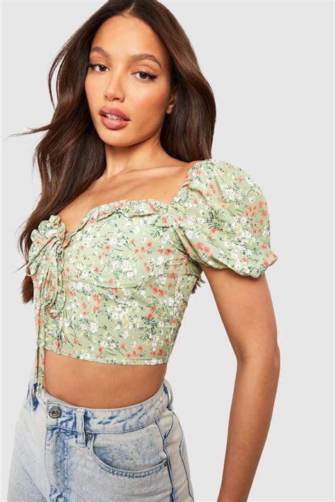 Womens Tall Floral Lace Up Corset Style Crop Top Boohoo Uk