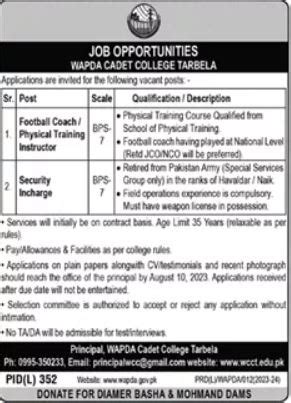 Wapda Cadet College Tarbela Jobs For Security Incharge Job