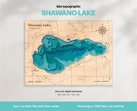 Lake House Decor Shawano Lake Map Svg Wood Wall Decor Gift