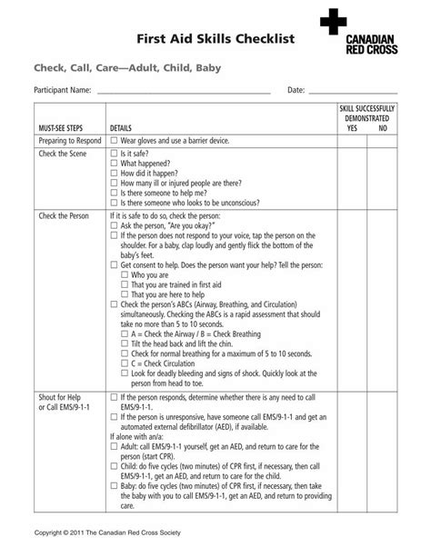 Pdf First Aid Skills Checklist Canadian Red · Pdf Filefirst Aid