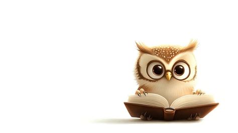 Cute Cartoon Owl Wearing Glasses And Reading A Book Premium Ai