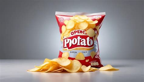 Bolsa De Papas Fritas De Plástico Abierta Realista De Fondo Gris Foto