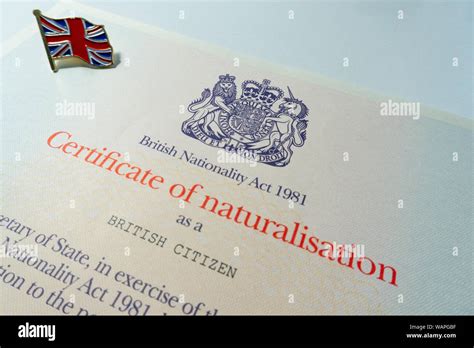 Official Certificate Of Naturalisation Awarded To New British Citizens