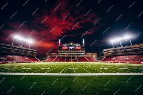 Premium AI Image | Stadium at night with bright lights and grass field