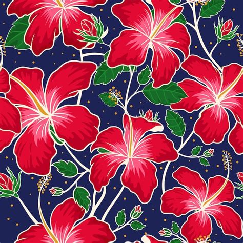 Premium Vector Seamless Pattern Red Hibiscus Flower