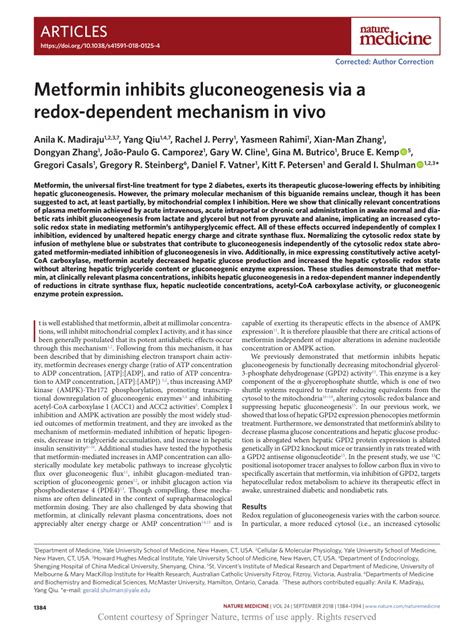 Metformin Inhibits Gluconeogenesis by a Redox-Dependent Mechanism In ...