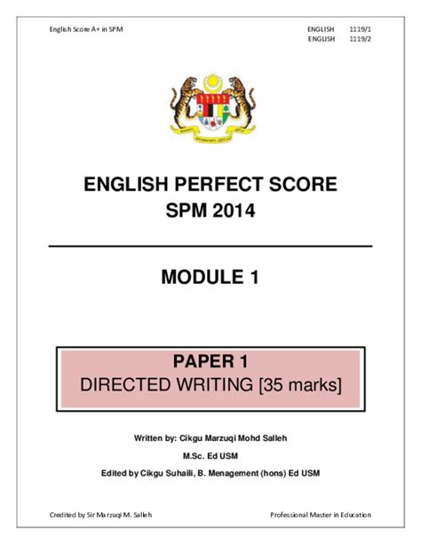 Pdf English Score A In Spm English Perfect Score Spm 2014 Module 1