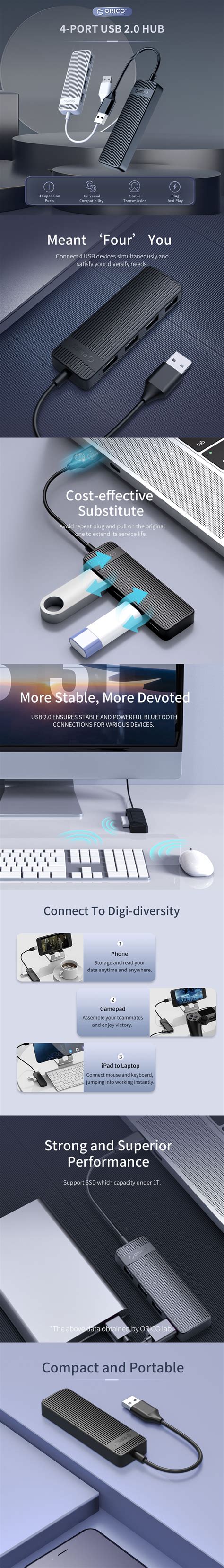 Orico 4 Port USB 2.0 Hub - Black - msy.com.au
