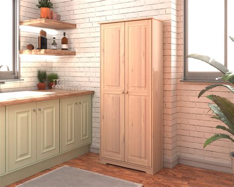 Solid Wood Pantry Storage Cabinet Freestanding Kitchen Cupboard Closet With Shelves