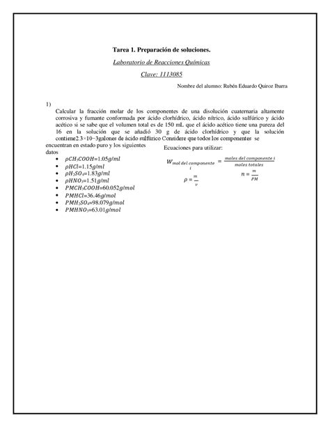 PreparaciÓn De Soluciones Ejercicios De Química Docsity