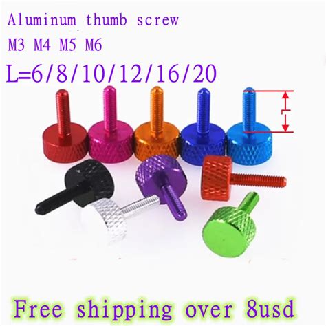 5pcs 10pcs Lot M3 M4 M5 M6 Colourful Aluminum Knurled Thumb Screw Flat