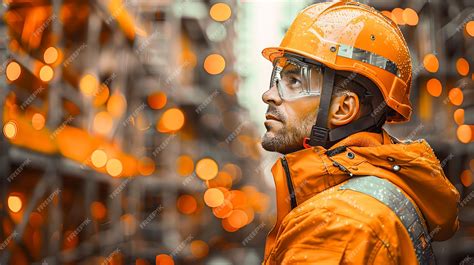 Premium Photo Man Wearing Hard Hat And Orange Jacket Generative Ai