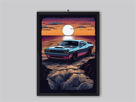 Printable Dodge Challenger Art Water Sunset Modern Home Etsy