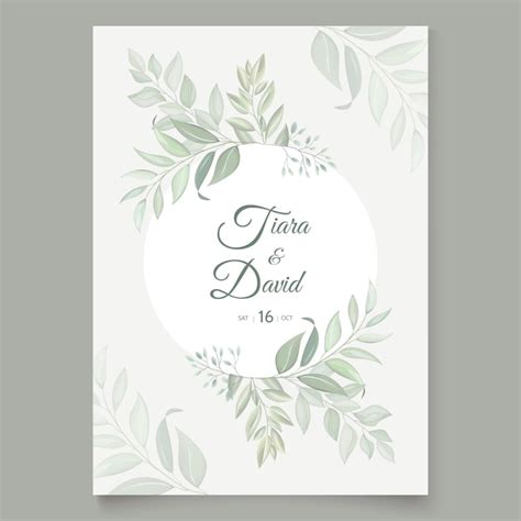 Tarjeta De Boda Con Hojas Verdes Vector Premium