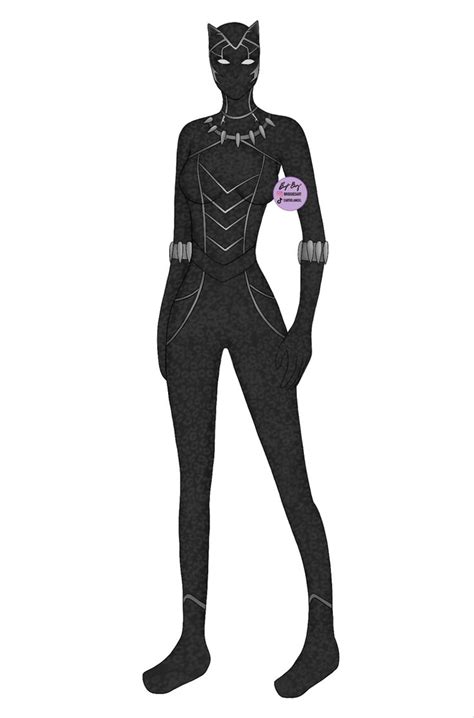 A Drawing Of A Woman In Black Catsuits With A Pink Sticker On Her Chest