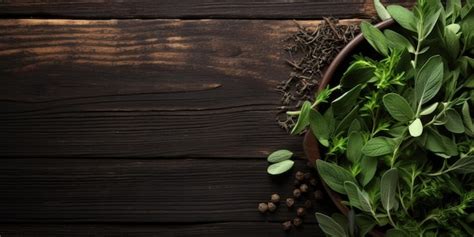 Premium Photo Dark Wooden Table With Sage Leaf Cooking Background