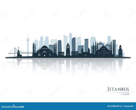 Istanbul Skyline Silhouette With Reflection Stock Vector