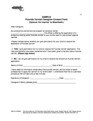 Fillable Online Mass Sample Fluoride Varnish Caregiver Consent Form