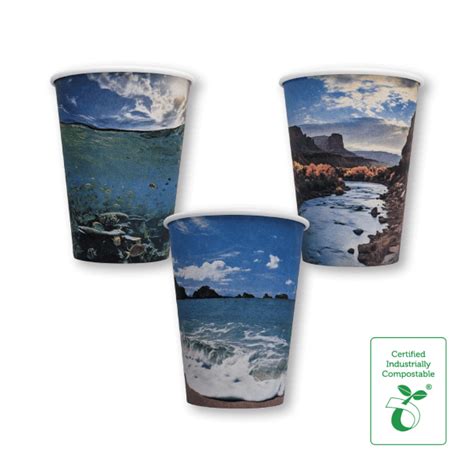 12oz Single Wall Compostable Paper Hot Cup Green Stripe Series 50 SLV X 20 Eco Perth Green