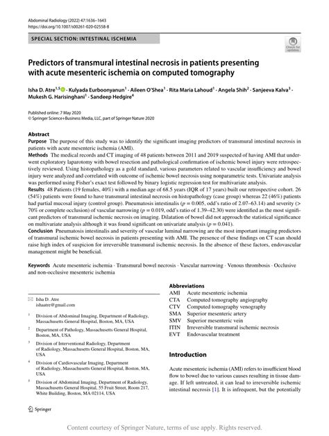 Predictors Of Transmural Intestinal Necrosis In Patients Presenting