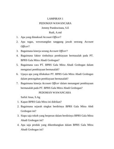 PDF LAMPIRAN 1 PEDOMAN WAWANCARA Jemmy Panduwinata S E Eprints