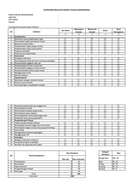 Format Penilaian Kinerja Tenaga Kependidikan Pdf