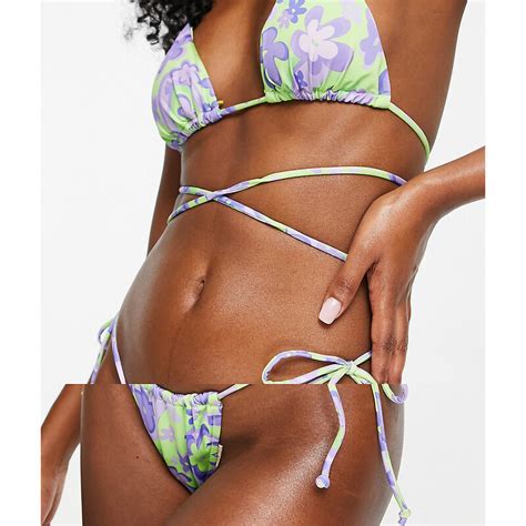 Bershka Mix Match Slip Bikini Verde Acceso Con Stampa A Fiori Stileo It