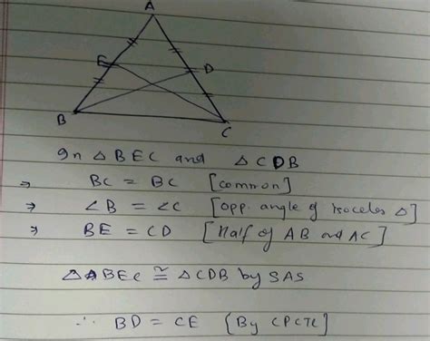 Abc Is An Isosceles Triangle With Ab Ac And Bd And Ce Are Its Two