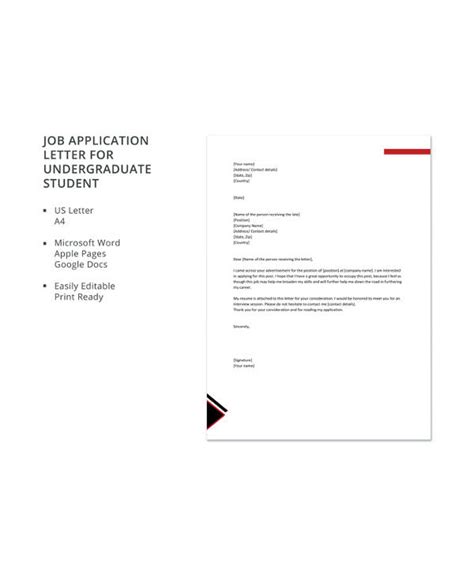 10 Job Application Letter For Students Pdf Doc Free And Premium