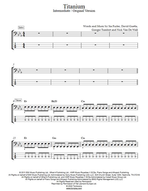 Titanium Original Version Intermediate Level David Guetta Bass Tabs