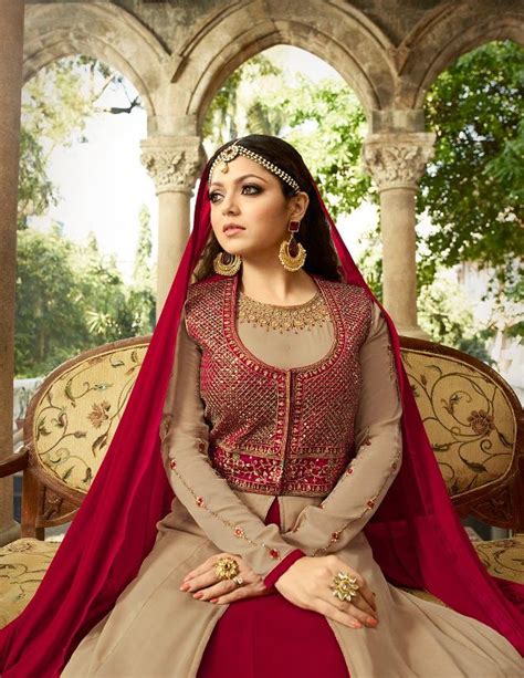 Buy Drashti Dhami Beige And Red Color Georgette Party Wear Anarkali