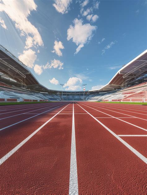 Olympic Running Track Red Surface With White Stripes 46838485 Stock