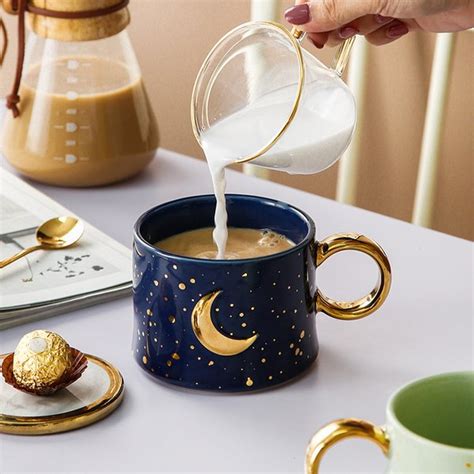 Jual MIDHIYA 57 L Sweet Moon Mug Keramik Pegangan Tangan Emas Ins Gaya